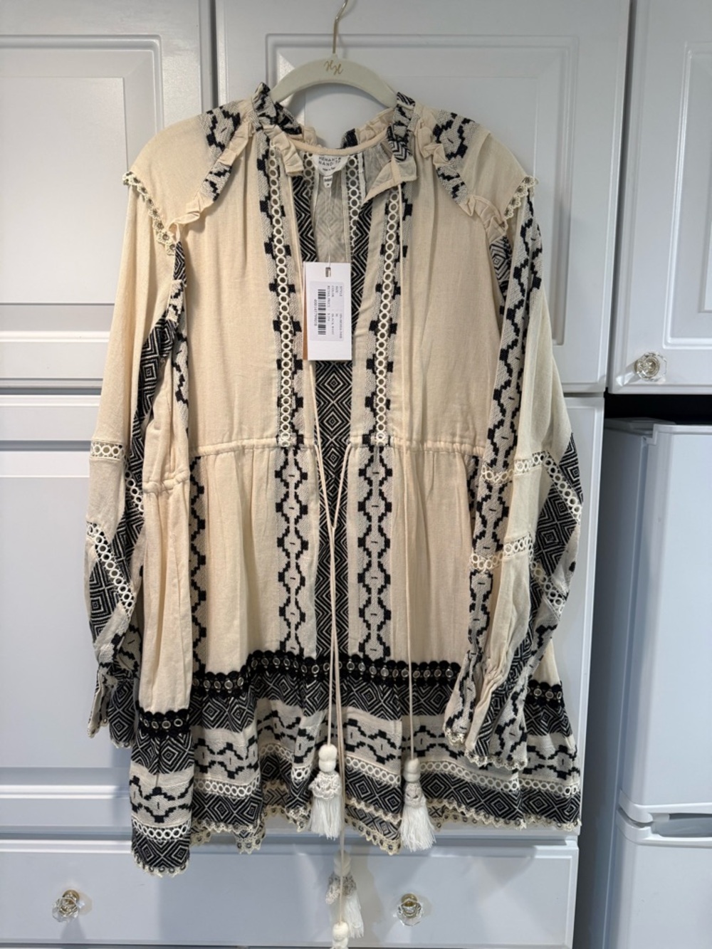 HEMANT & NANDITA Cream and Black Embroidered Cotton Top - Picture 2 of 6